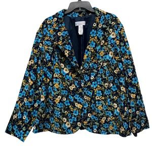 LIZ‎ CLAIBORNE Woman Plus 3X Soft Corduroy Ditzy Blazer Jacket Dark Feminine